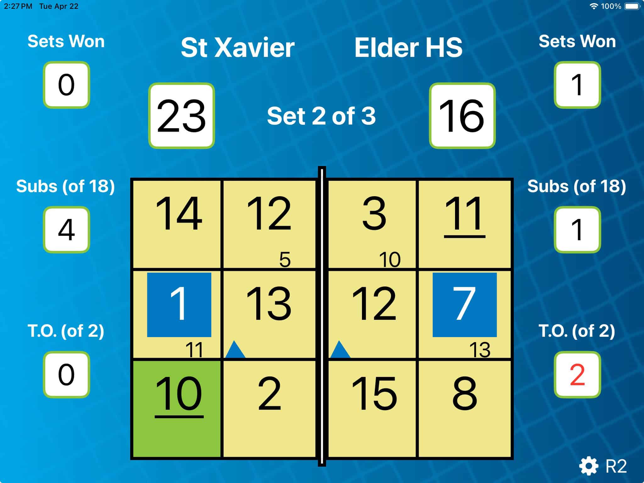 View of VolleyWrite Buddy iOS app for R2