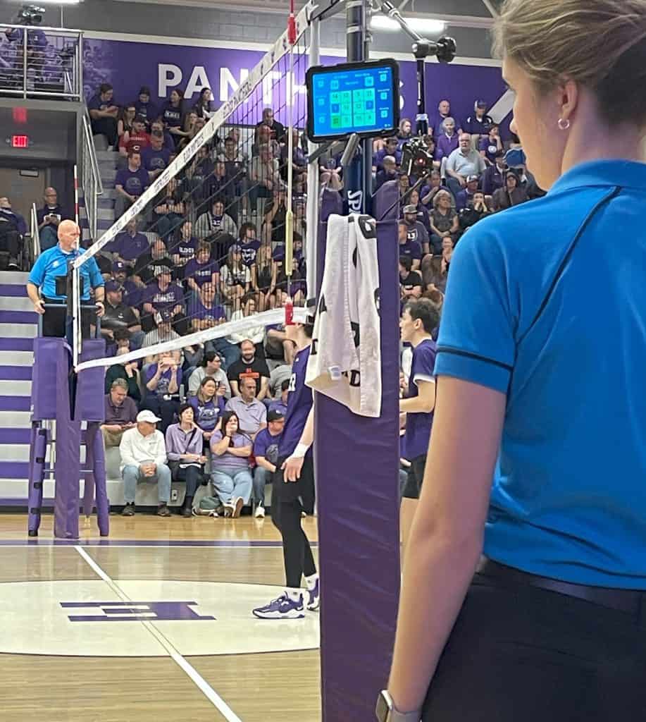 VolleyWrite Buddy app running on an iPad mounted on the pole at Elder High School